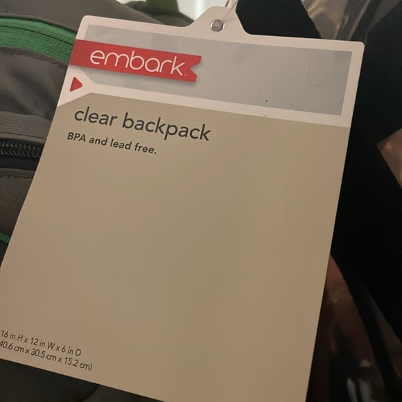 NWT Clear Plastic Backpack by EMBARK Black outline on nearly transparent bag. - Picture 6 of 6